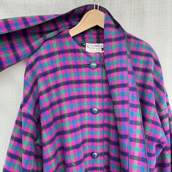 VINTAGE Rare Eclectic Scoat Scarf Coat Plaid Mohair Dead Stock Oversized… - Picture 14 of 16